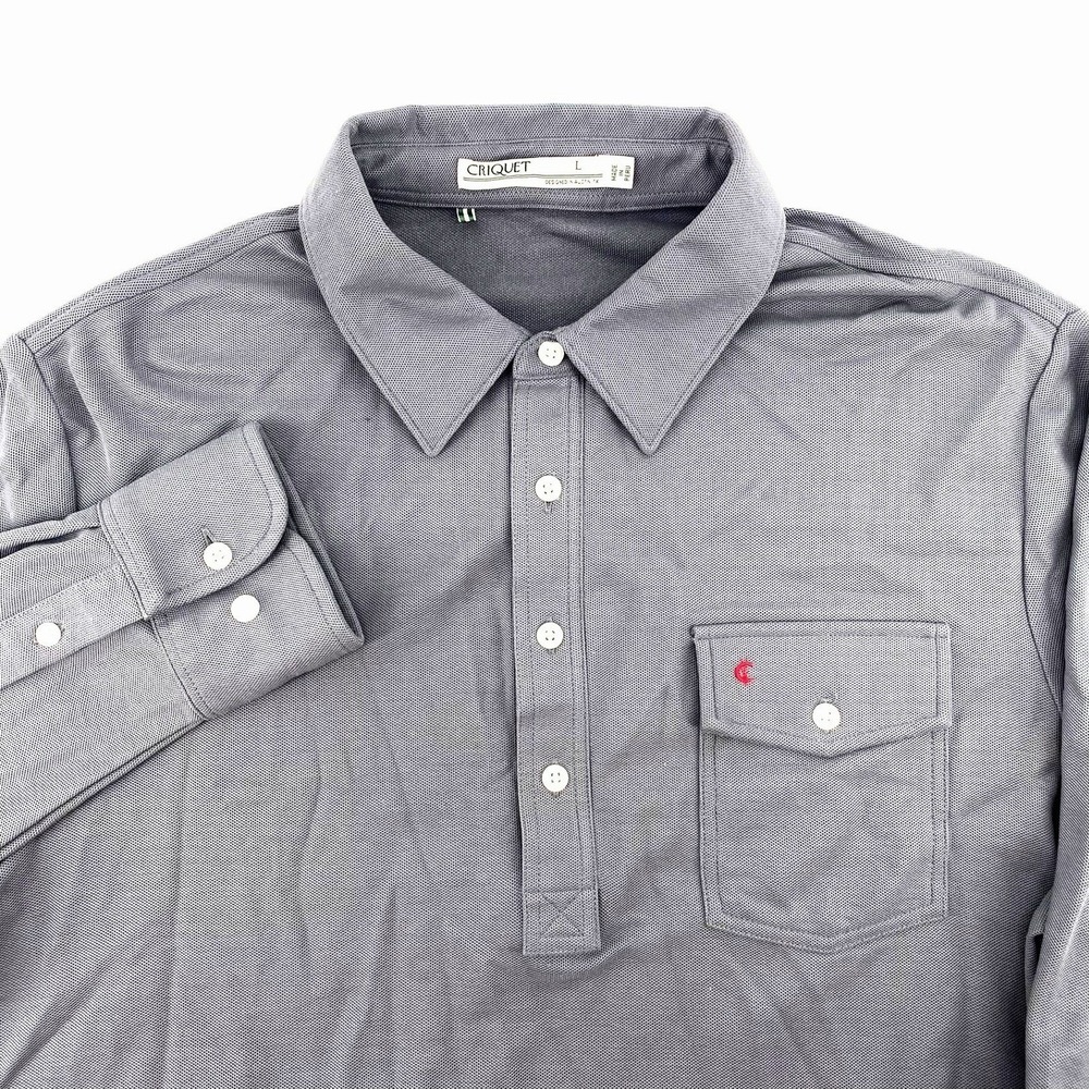 CRIQUET Long Sleeve Polo Shirt Gray Pima Cotton Mens Size L Regular Fit RV$128